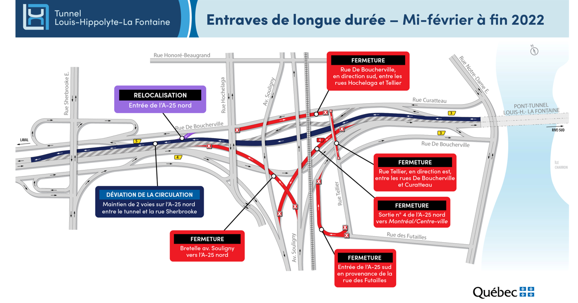 Tunnel Louis-Hippolyte-La Fontaine: travaux et entraves de longue durée à venir