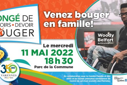 Congé de devoirs, devoir bouger au parc de la Commune de Varennes le mercredi 11 mai