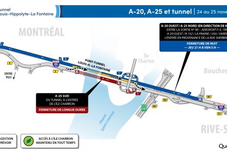 Fermeture complète de l’autoroute 25 en direction de Montréal dans la nuit du 24 novembre au 25 novembre