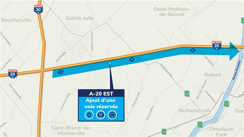 Aménagement d’une voie réservée sur l’autoroute 20 entre Sainte-Julie et Beloeil