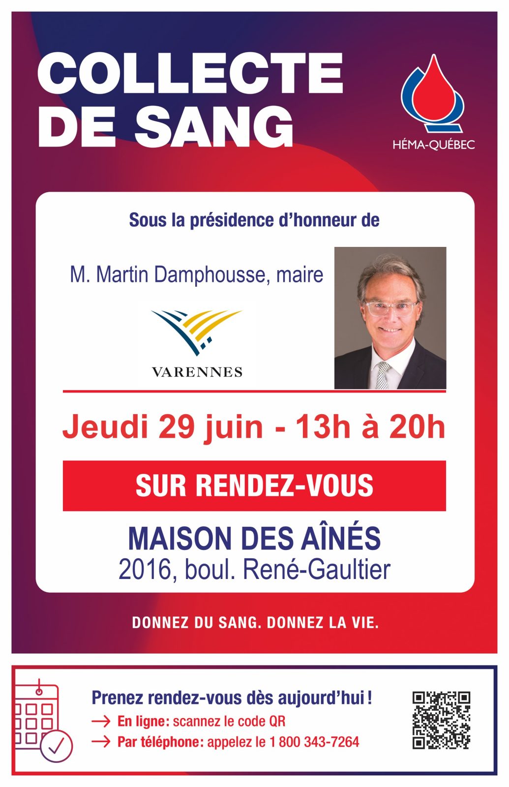 Collecte de sang du maire de Varennes le 29 juin